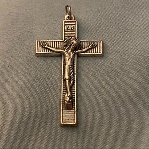 Silver Tone Jesus On Cross Necklace Pendant 2” H X 1” W Religious